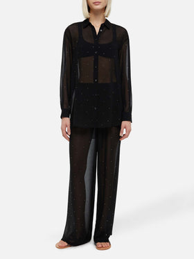 Amalia black wide-leg georgette trousers with rhinestone embellishment - MC2 Saint Barth