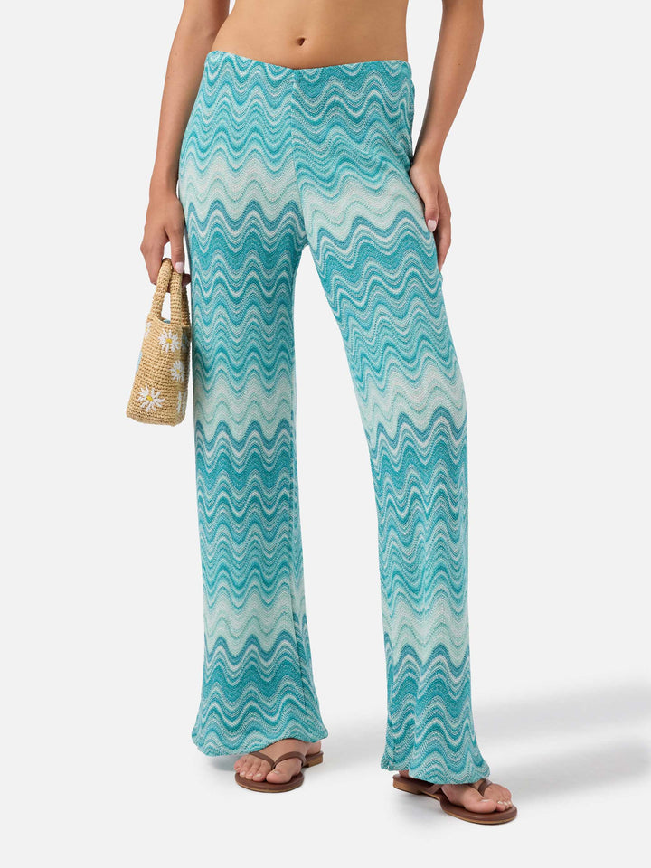 Pantalon long raschel dégradé Aqua green Amalia 