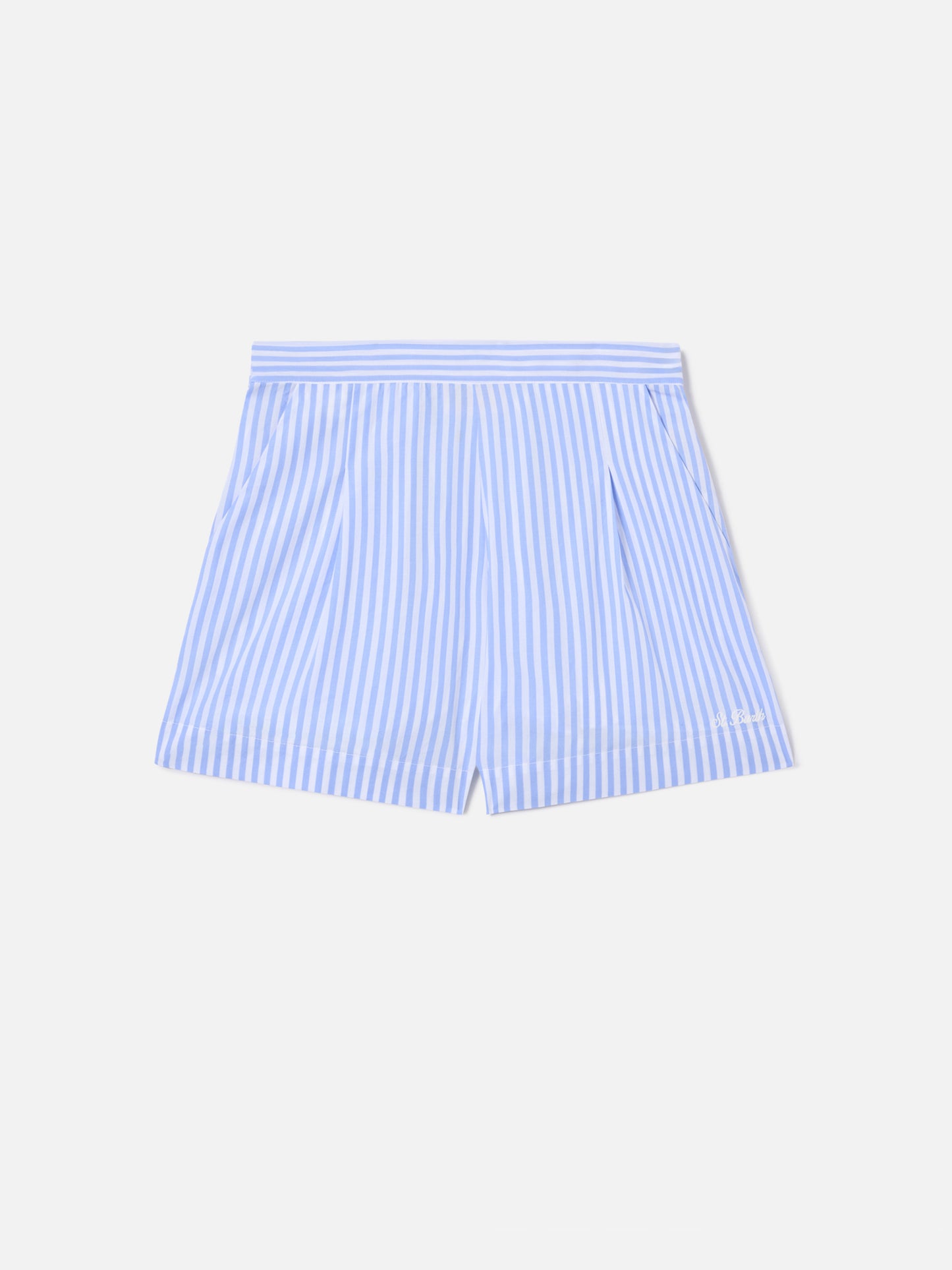 Hellblaue gestreifte Amani Shorts aus Baumwolle 