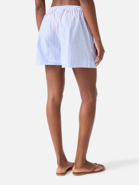 Hellblaue gestreifte Amani Shorts aus Baumwolle 