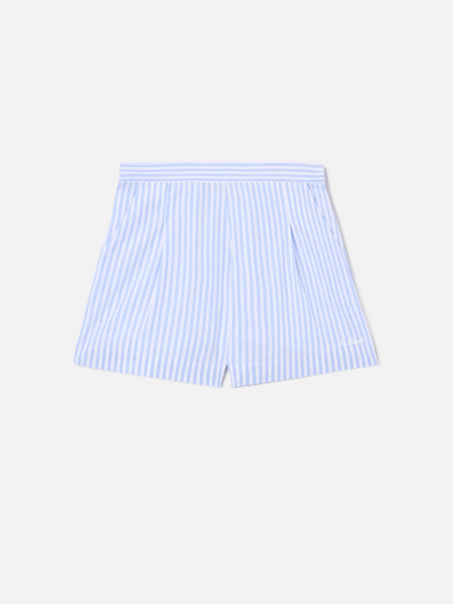 Hellblaue gestreifte Amani Shorts aus Baumwolle 