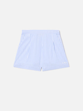 Hellblaue gestreifte Amani Shorts aus Baumwolle 