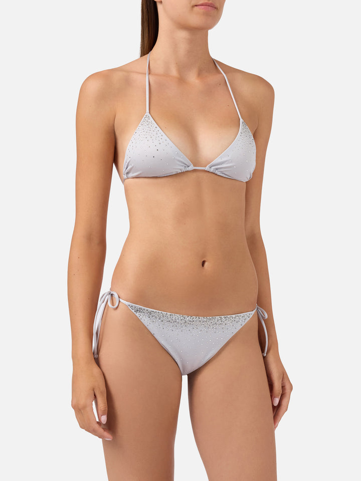 Bikini Annabelle Virgo en acabado brillante plateado con detalles de strass 