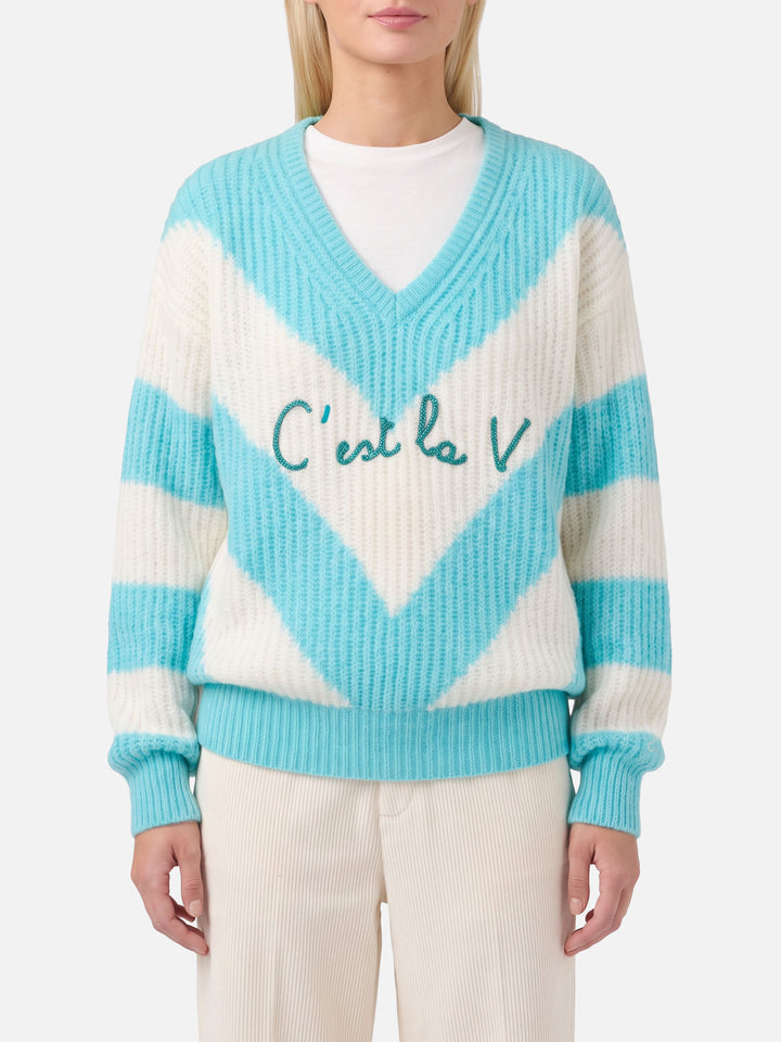Annecy Soft cropped sweater with diamond pattern and V-neck