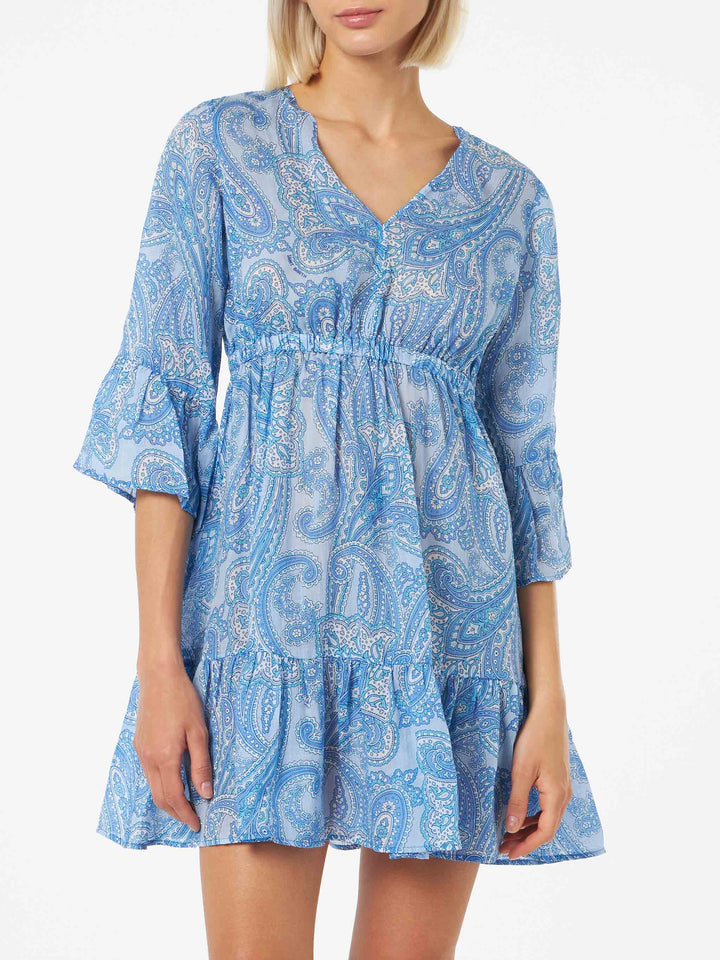Woman linen paisly short dress April