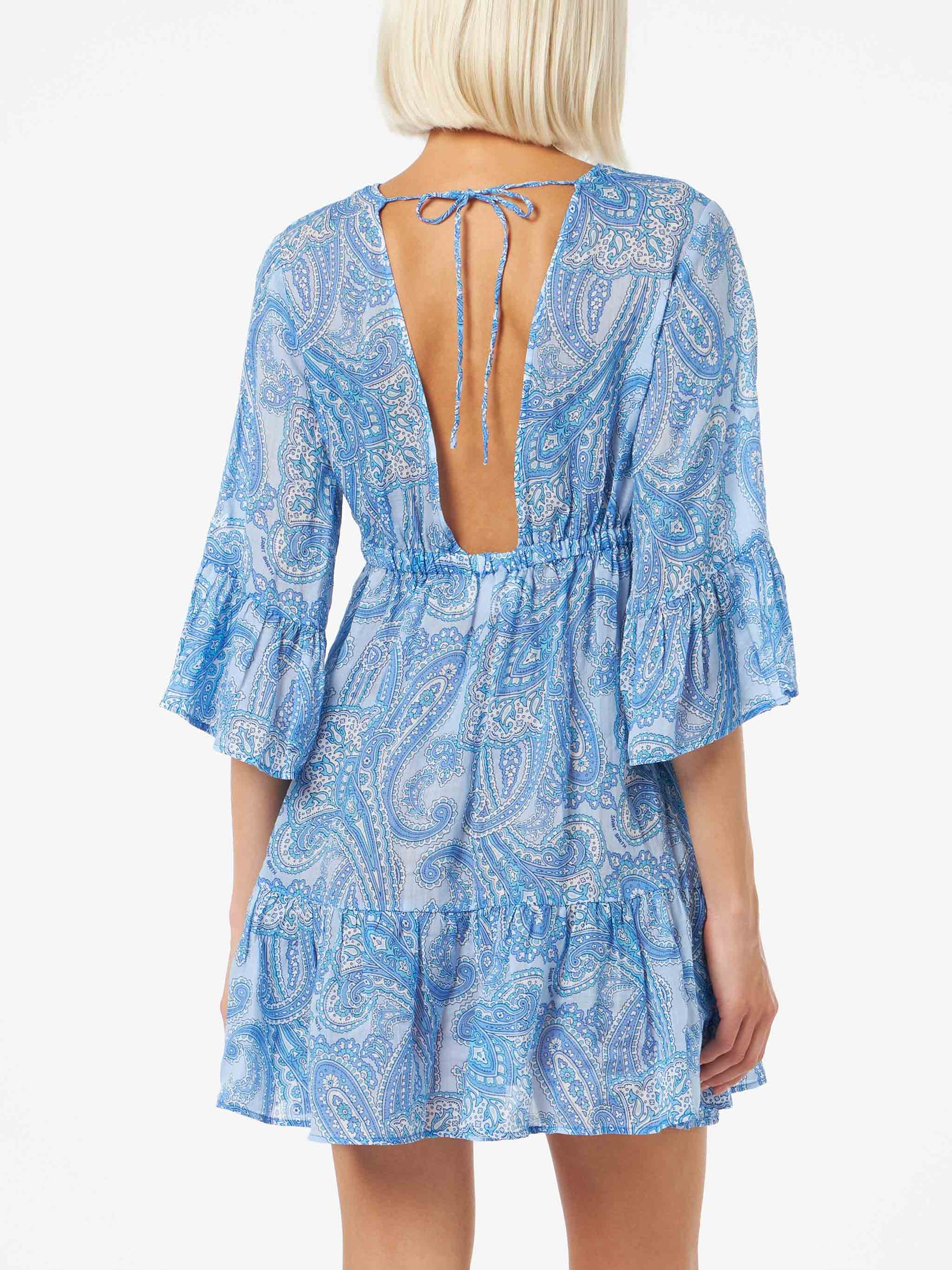 Woman linen paisly short dress April - MC2 Saint Barth
