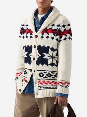 Cremefarbener Archer Cardigan aus Woll- und Kaschmirmischung mit nordischem Muster 