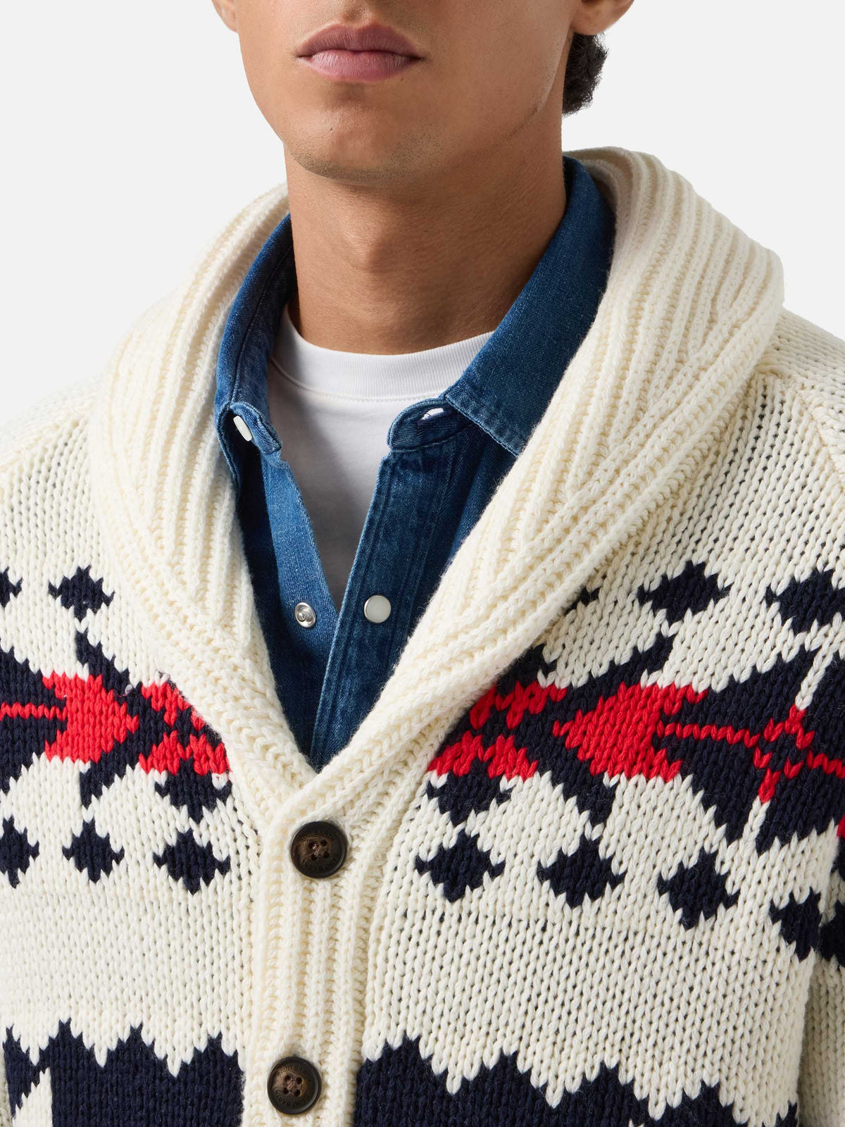 Cremefarbener Archer Cardigan aus Woll- und Kaschmirmischung mit nordischem Muster 