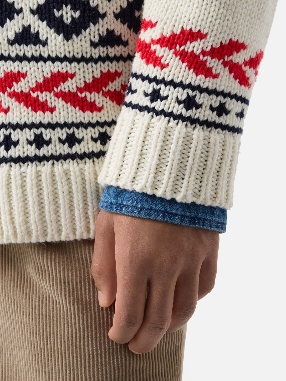 Cremefarbener Archer Cardigan aus Woll- und Kaschmirmischung mit nordischem Muster 
