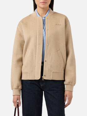 Adrien double-face herringbone bomber with rhinestones