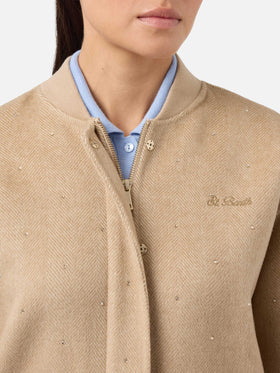 Adrien double-face herringbone bomber with rhinestones