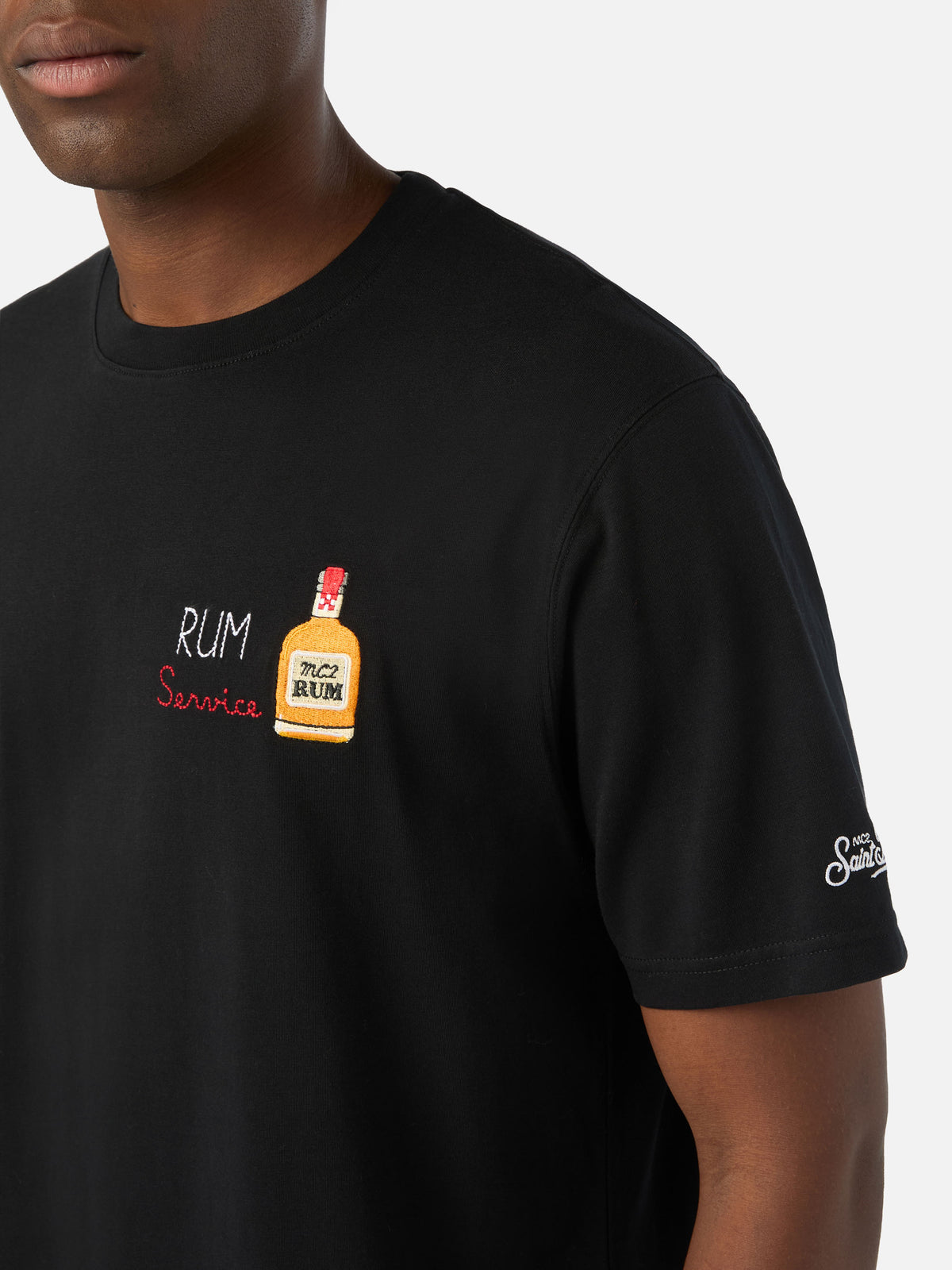 T-shirt en coton noir Arnott avec broderie Rum Service 