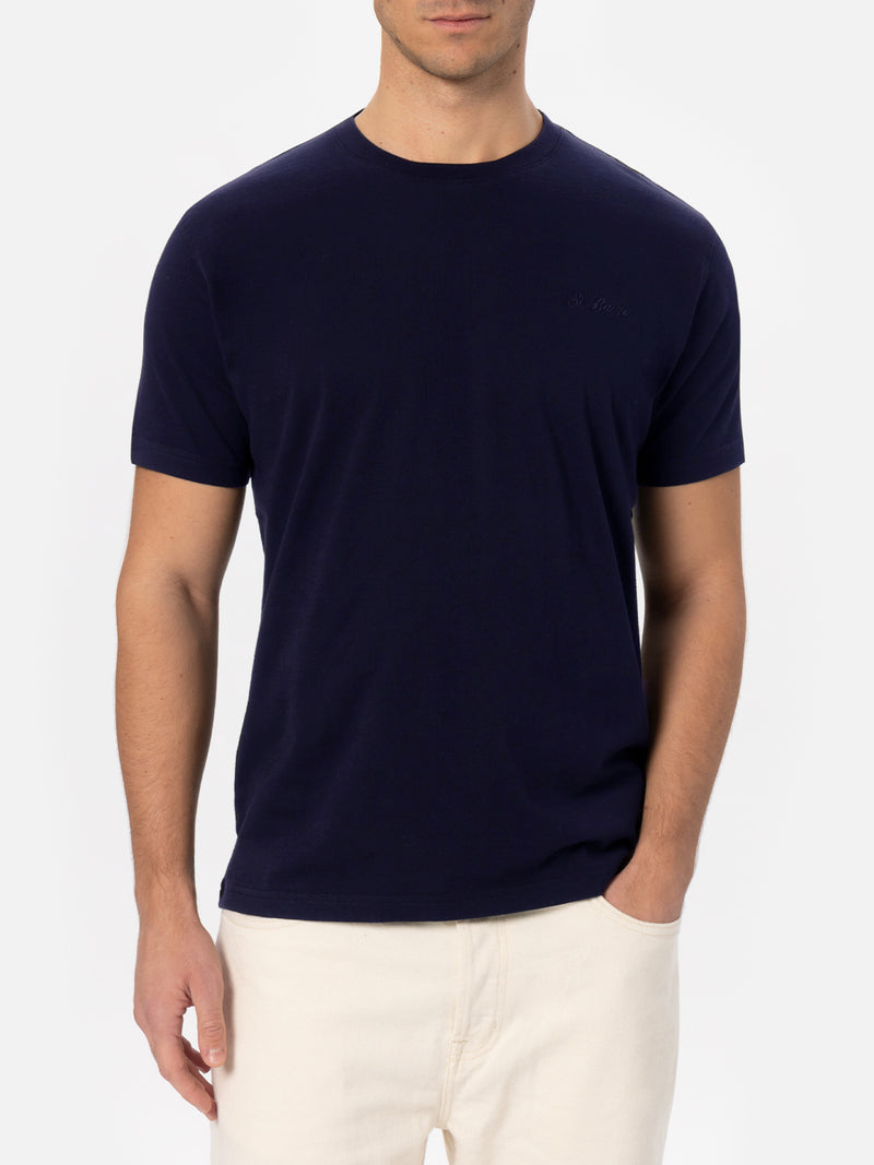 T-shirt da uomo blu navy in cotone pesante Arnott con ricamo St. Barth