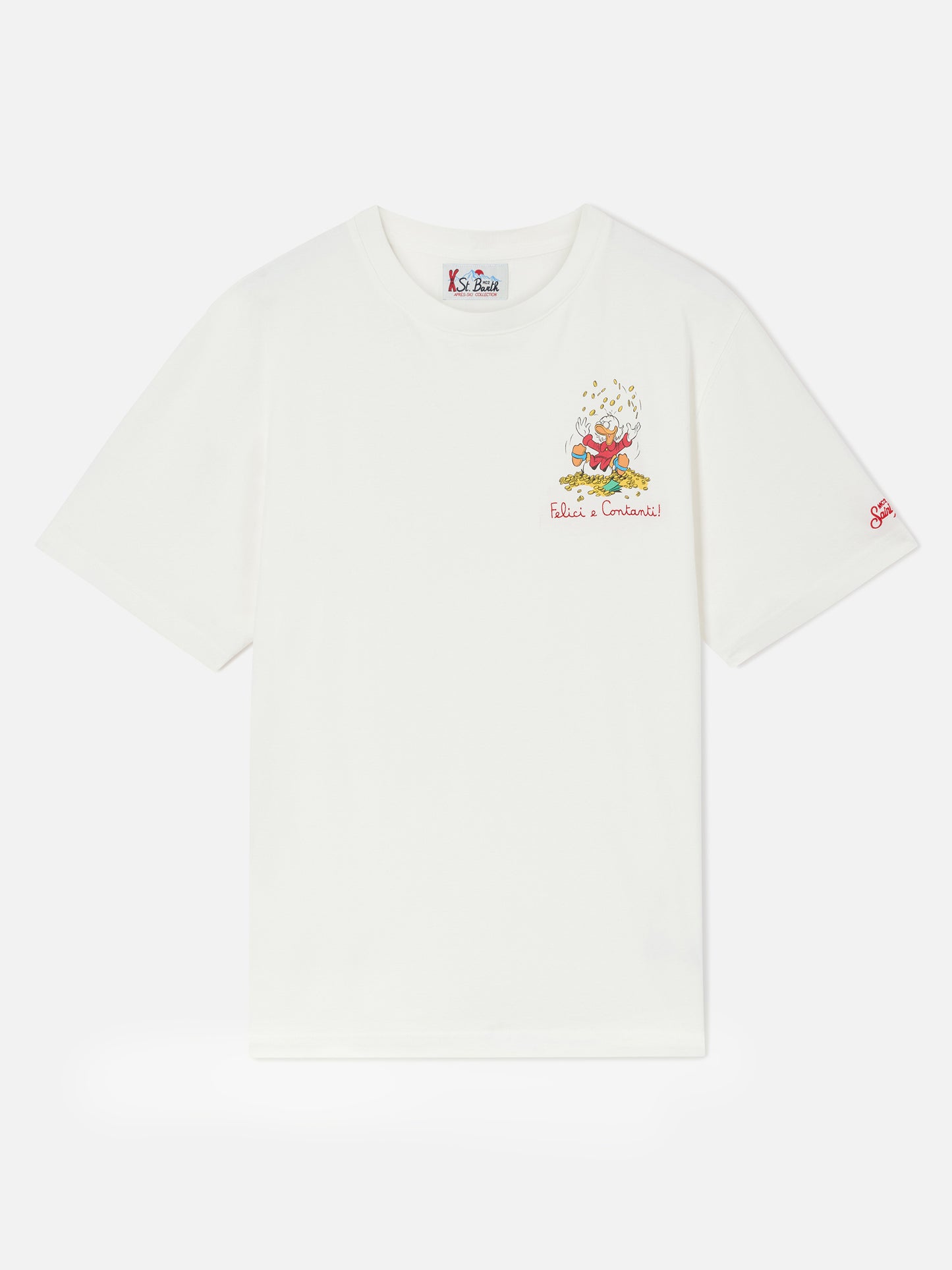 Camiseta Arnott en blanco con estampado de Scrooge McDuck y lettering Felici e Contanti 
