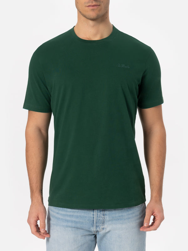 Man British green heavy cotton t-shirt Arnott with St. Barth embroidery