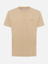 Man beige heavy cotton t-shirt Arnott with St. Barth embroidery