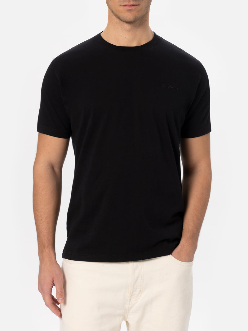 Man black heavy cotton t-shirt Arnott with St. Barth embroidery