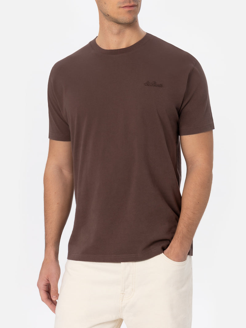 T-shirt da uomo in cotone pesante marrone Arnott con ricamo St. Barth