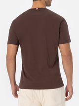 Man brown heavy cotton t-shirt Arnott with St. Barth embroidery