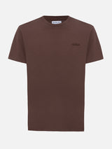 Man brown heavy cotton t-shirt Arnott with St. Barth embroidery