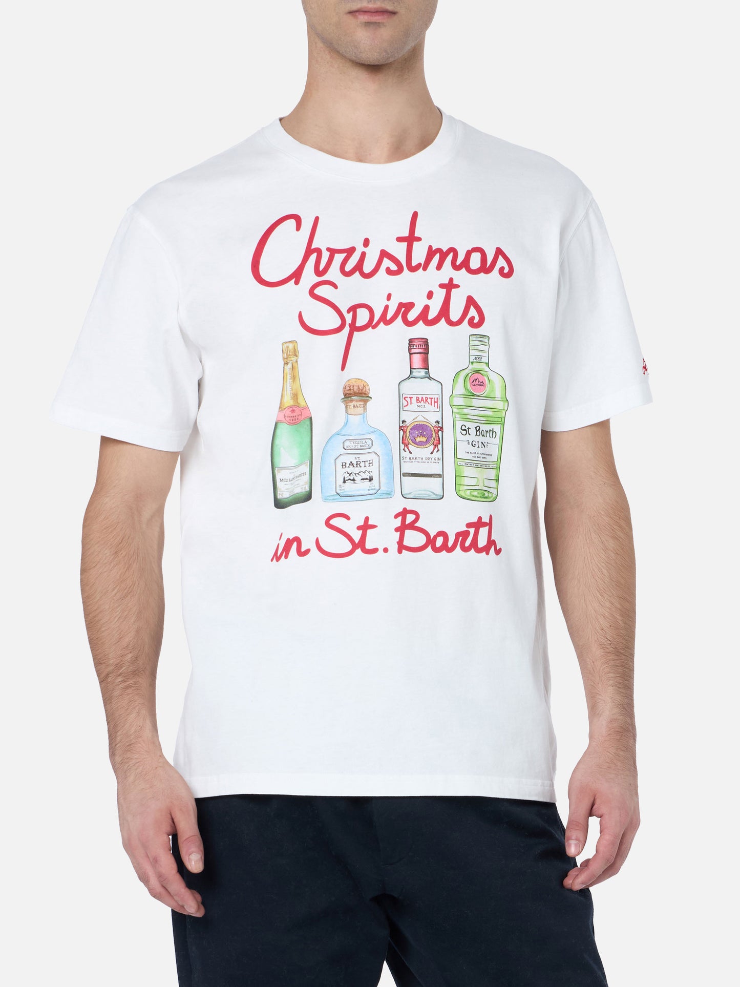 Man heavy cotton t-shirt Arnott with Christmas spirits in St.Barth embroidery