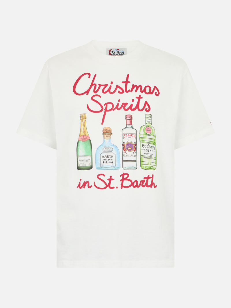 T-shirt da uomo in cotone pesante Arnott con ricamo Christmas spirits in St.Barth