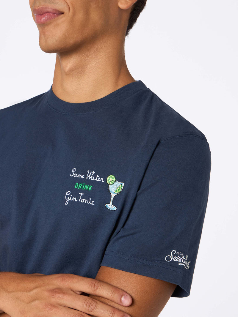 Schweres Baumwoll-T-Shirt für Herren von Arnott mit „Save Water Drink Gin Tonic“-Stickerei