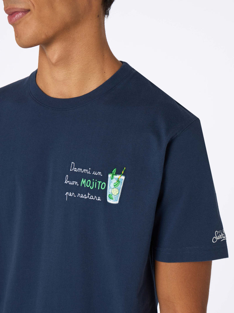 Herren-T-Shirt Arnott aus schwerer Baumwolle mit „Dami un mojito per restare“-Stickerei