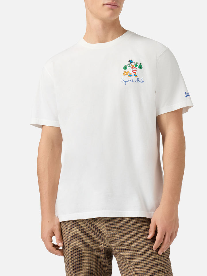 Weißes Arnott-Baumwoll-T-Shirt mit Dagobert-Duck-Sportclub-Stickerei | DISNEY-SONDEREDITION