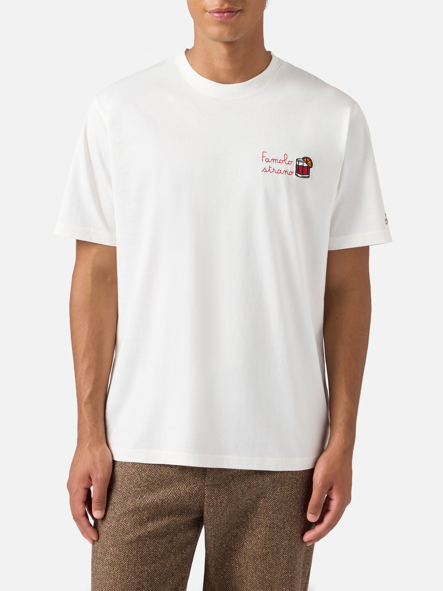 T-shirt Arnott in cotone bianco con ricamo Famolo Strano
