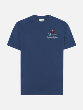 Arnott-Baumwoll-T-Shirt in Blau mit Caffè Corretti Negroni Sbagliati-Stickerei