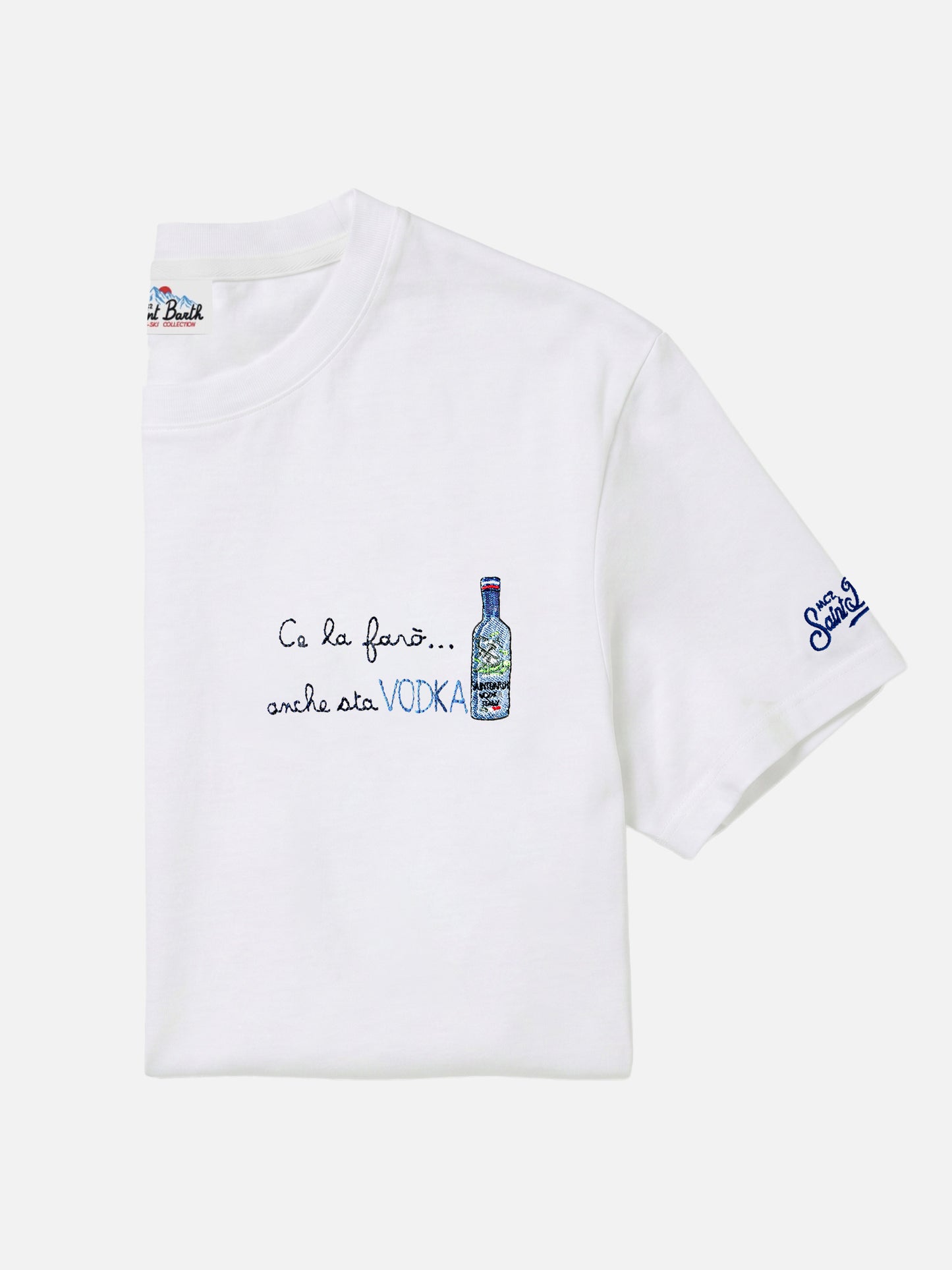 T-shirt Arnott in cotone bianco con ricamo Ce la farò anche sta Vodka