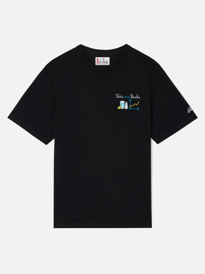 Arnott T-Shirt in Schwarz mit Shots and $tocks-Stickerei 