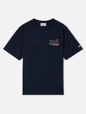 Navy blue Arnott cotton t-shirt with Ci Facciamo Una Pista embroidery