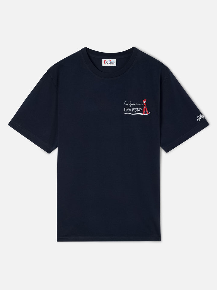 Navy blue Arnott cotton t-shirt with Ci Facciamo Una Pista embroidery