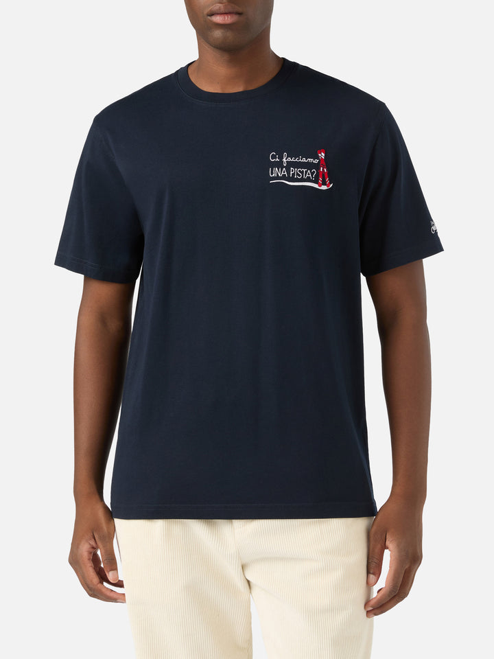 Camiseta de algodón azul marino blue Arnott con bordado Ci Facciamo Una Pista 