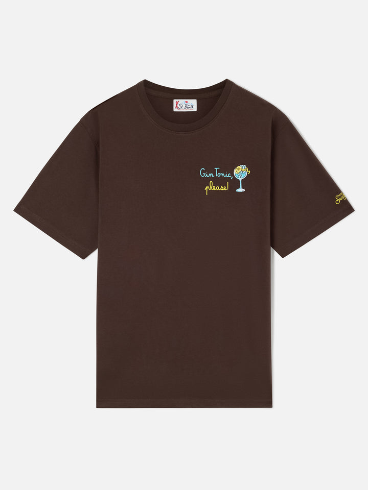 Brown Arnott cotton t-shirt with Gin Tonic Please embroidery