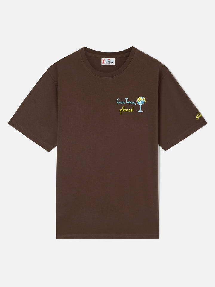 Camiseta de algodón marrón Arnott con bordado Gin Tonic Please 