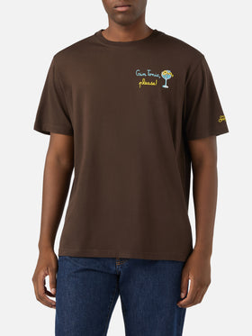 T-shirt en coton Arnott marron avec broderie Gin Tonic Please 