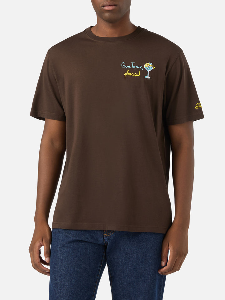 Camiseta de algodón marrón Arnott con bordado Gin Tonic Please 