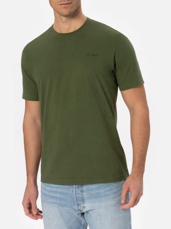 Man military green t-shirt Arnott with St. Barth embroidery