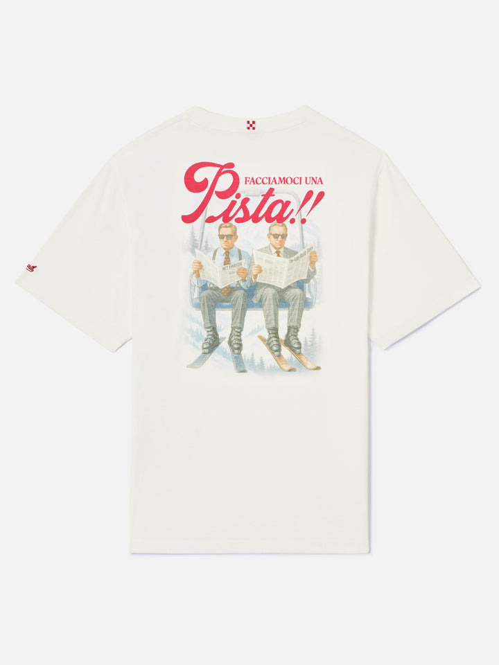 Camiseta de algodón cálido blanca Arnott con estampado Facciamoci Una Pista en la espalda 