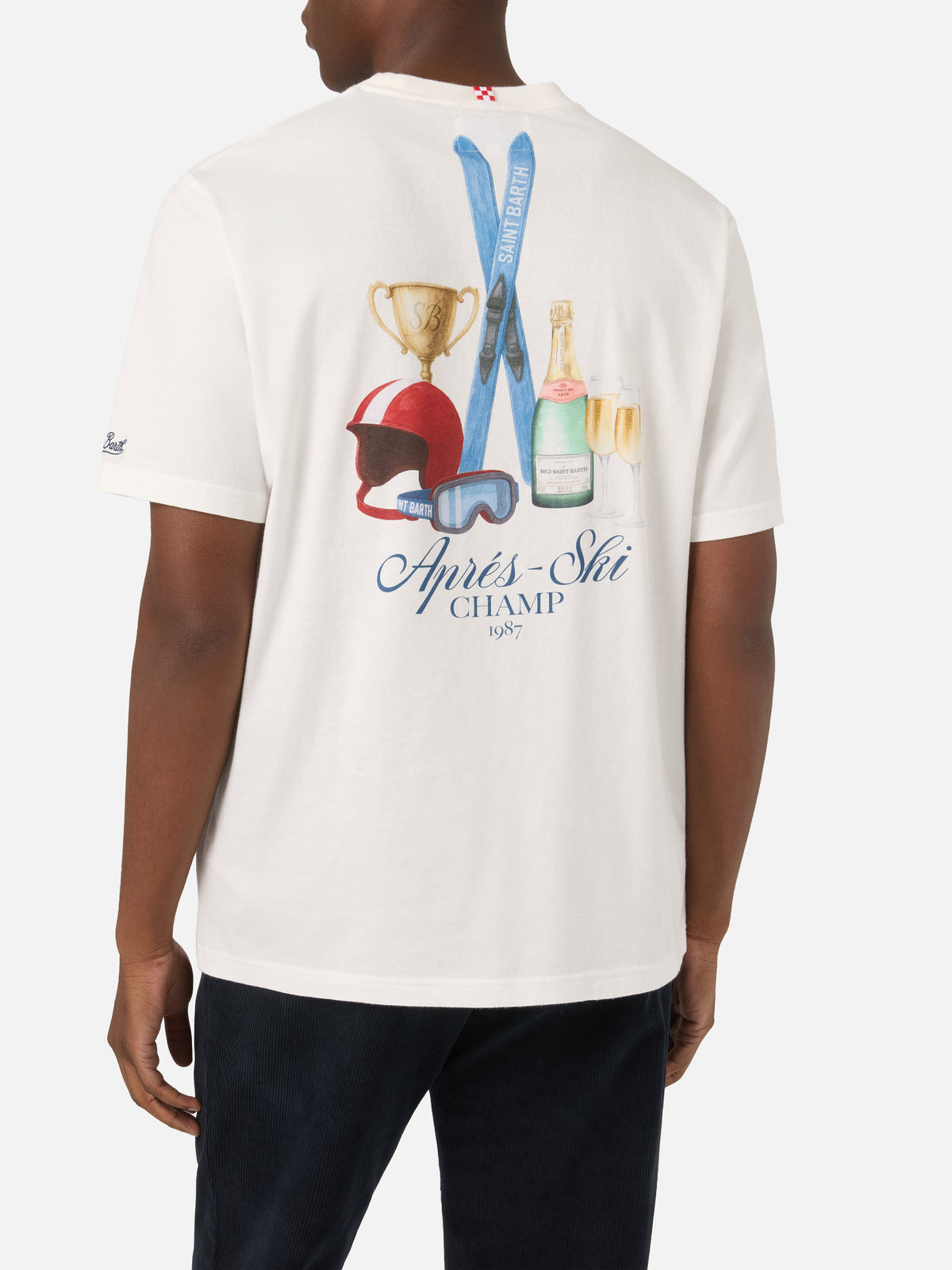 Weißes Arnott T-Shirt aus warmer Baumwolle mit Après Ski Champ-Print auf der Rückseite 
