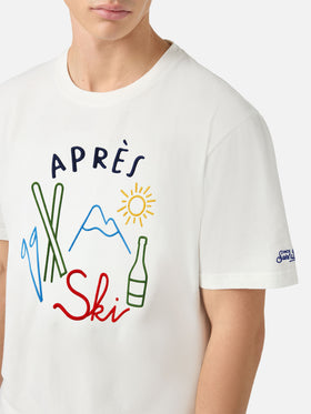 Arnott Warm winter cotton T-shirt in white with Après Ski embroidery