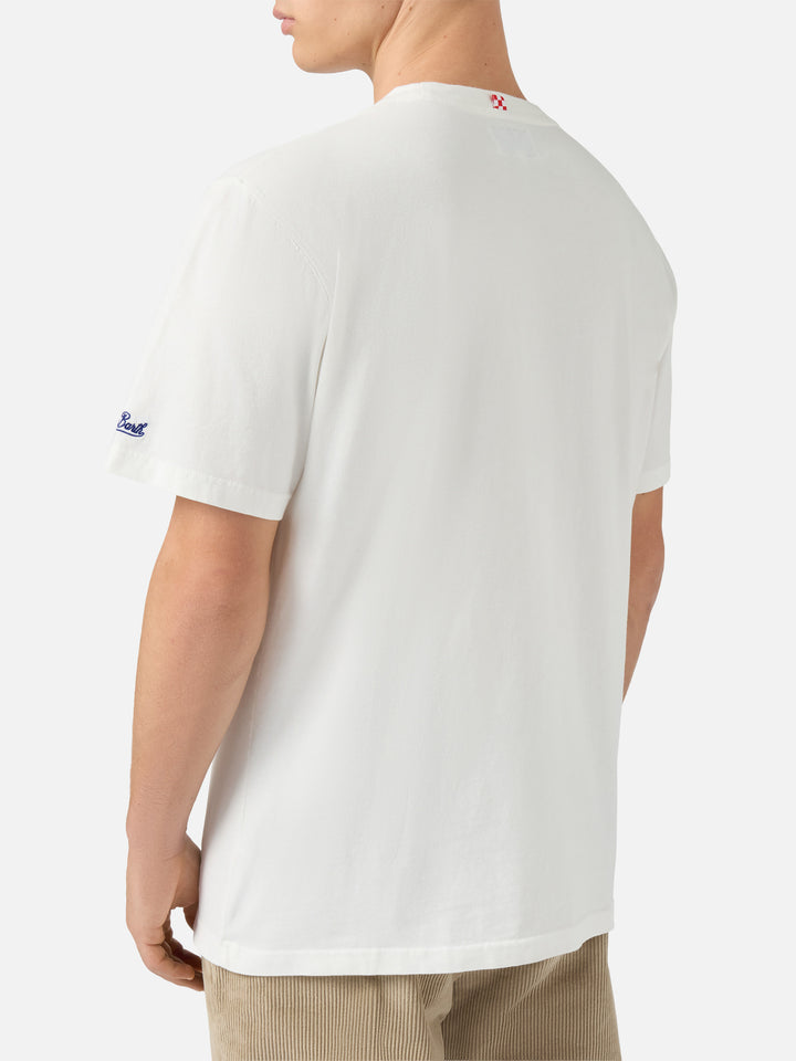 Arnott Warm winter cotton T-shirt in white with Après Ski embroidery