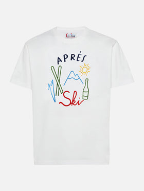 Arnott Warm winter cotton T-shirt in white with Après Ski embroidery