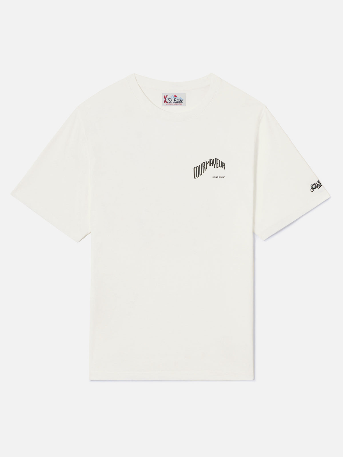 T-shirt Arnott Warm bianca in cotone organico con stampa Courmayeur sul retro | Special edition