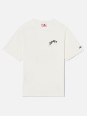 T-shirt Arnott Warm bianca in cotone organico con stampa Courmayeur sul retro | Special edition