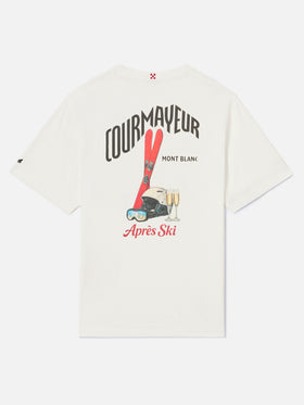 T-shirt Arnott Warm bianca in cotone organico con stampa Courmayeur sul retro | Special edition