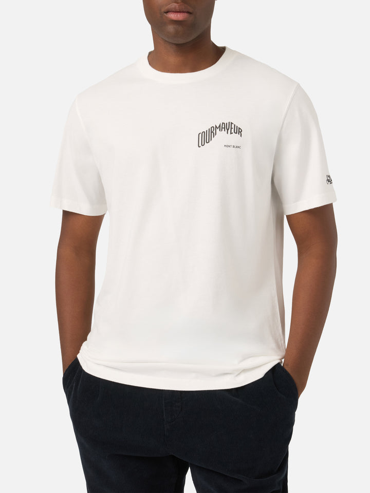 Camiseta cálida blanca de algodón orgánico Arnott con estampado en la espalda Courmayeur | Special edition 